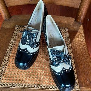 Corelli vintage spectator brogue heels 7 black and crème leather